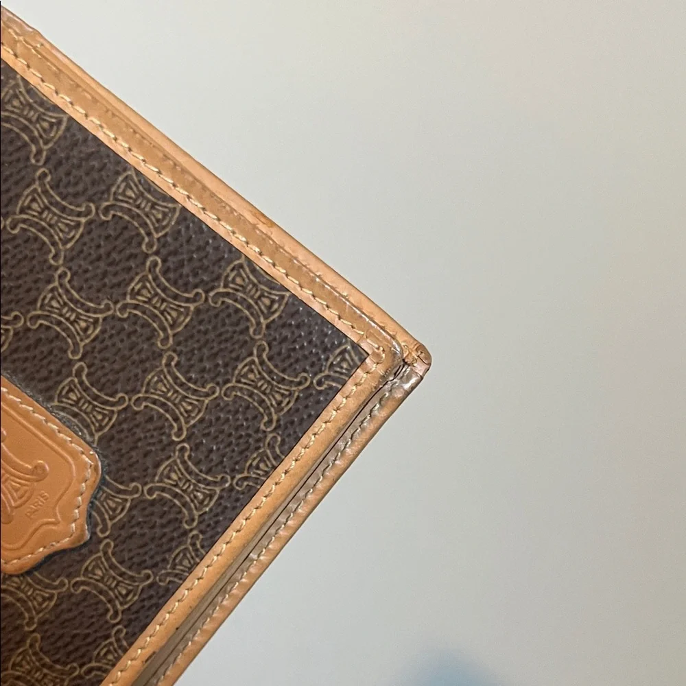 Celine Dark Brown Monogram Card Holder with Tan Trim